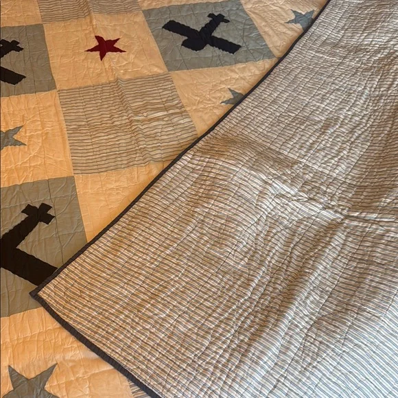 Blue and Red Airplane Quilt with Textured Patchwork - Picture 2 of 6